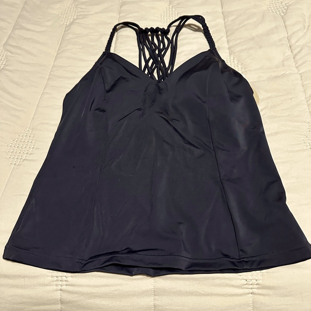 New Prana Talula Tankini Top Swim Bikini Top Criss Cross Back Black Size M